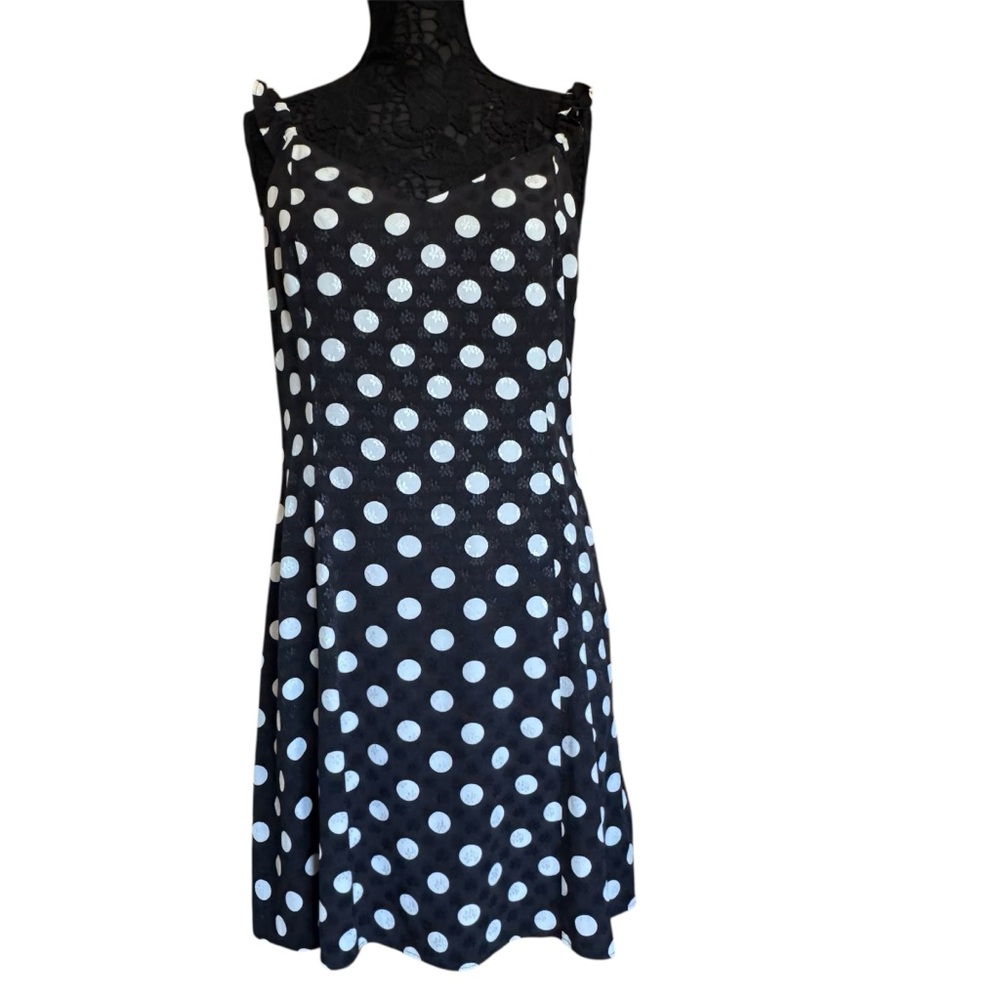 Anthropologie Black White Polka Dot Sleeveless Mini Sundress 10